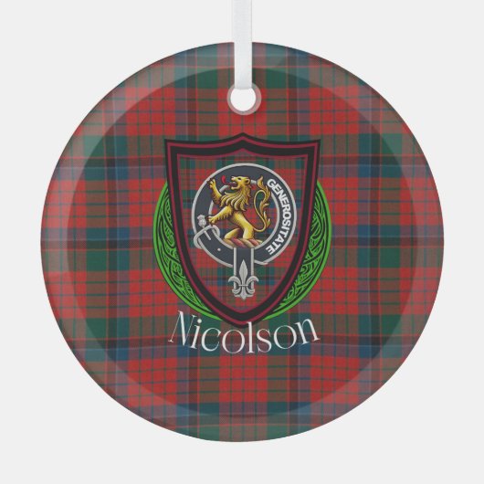 Nicolson Scottish Clan Tartan & Crest Ornament Aus Glas (Vorderseite)