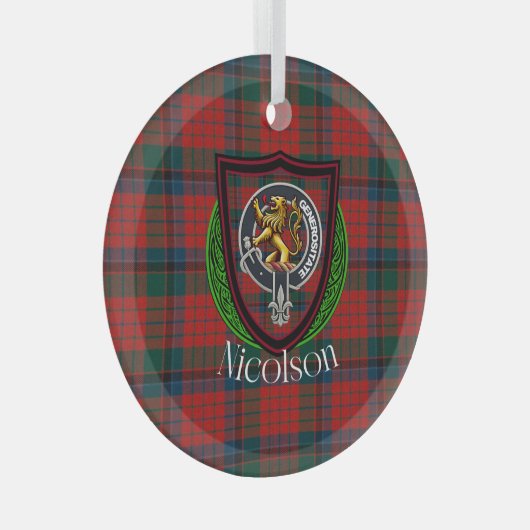 Nicolson Scottish Clan Tartan & Crest Ornament Aus Glas (Vorderseite Rechts)