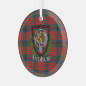 Nicolson Scottish Clan Tartan & Crest Ornament Aus Glas (Vorderseite links)