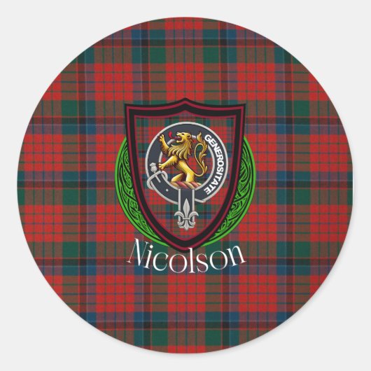 Nicolson Scottish Clan Tartan & Crest Runder Aufkleber (Vorderseite)