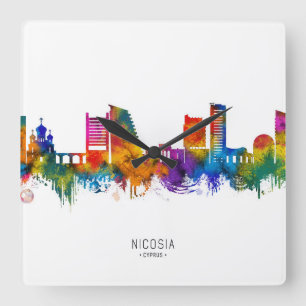 Nicosia Cyprus Skyline Quadratische Wanduhr