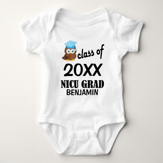 NICU Absolvent-Eulen-personalisierter graduierter Baby Strampler (Vorderseite)