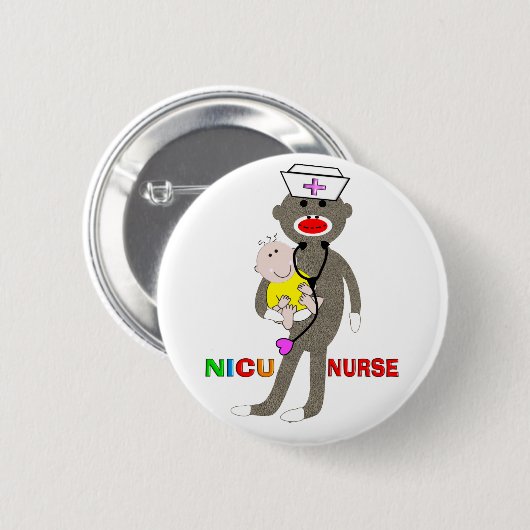 NICU Krankenschwester-Socken-Affe-Geschenke Button (Vorne & Hinten)