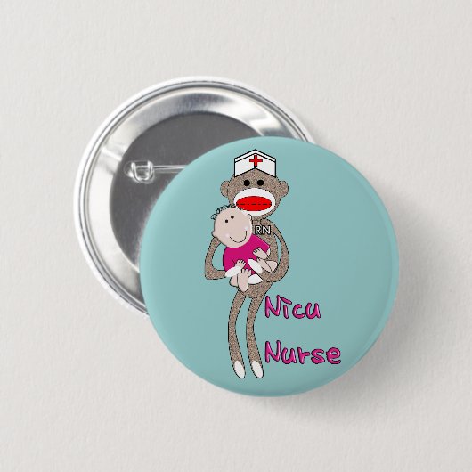 NICU Krankenschwester-Socken-Affe-u. Button (Vorne & Hinten)