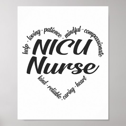 NICU Nurse Heart Word Cloud Poster (Vorne)