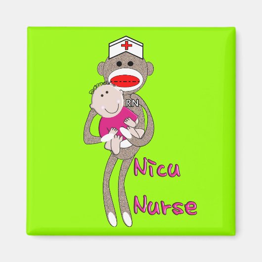 Nicu Nurse Sock Monkey Design Geschenke Magnet (Vorne)