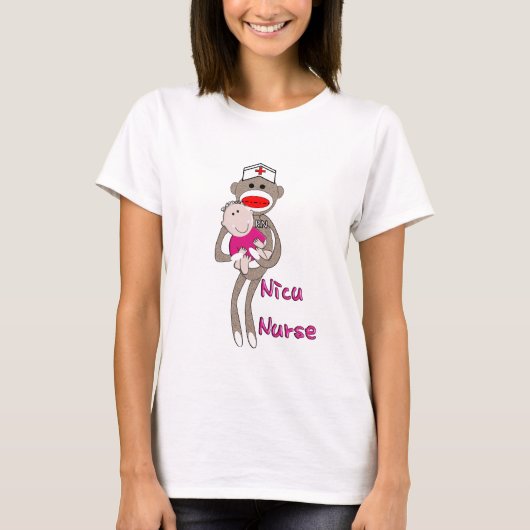 Nicu Nurse Sock Monkey Design Geschenke T-Shirt (Vorderseite)