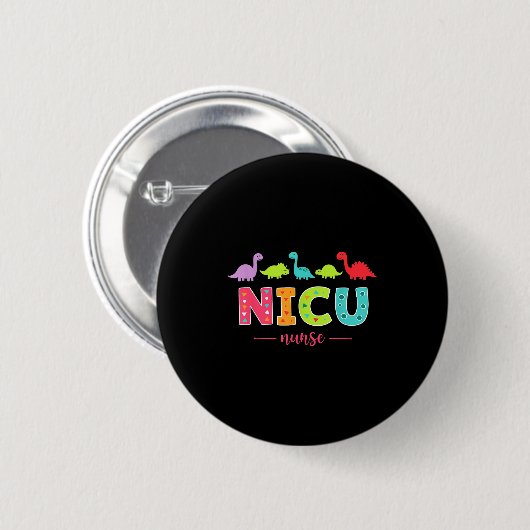 Nicu Nurse With Cute Dinosaurs Pediatric For Women Button (Vorne & Hinten)