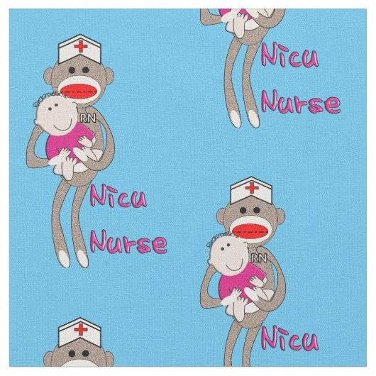 NICU Nursock Monkey Blue Stoff (Nahaufnahme)