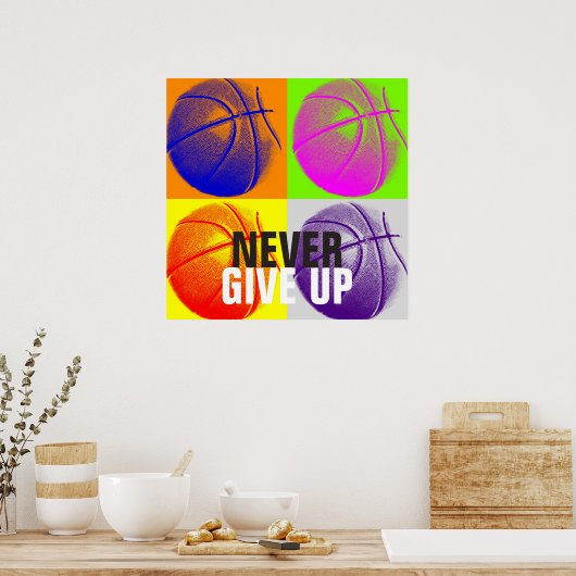 Nie aufgeben Erfolg Basketball Pop drucken Poster (Küche)