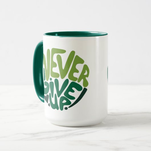 Nie aufgeben - Grüne positive Handschrift Tasse (Vorderseite Links)