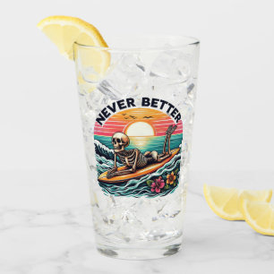 Nie besser - Skelettsurfing Sunset Wave Design Glas