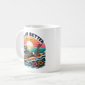 Nie besser - Skelettsurfing Sunset Wave Design Kaffeetasse (Vorderseite Links)