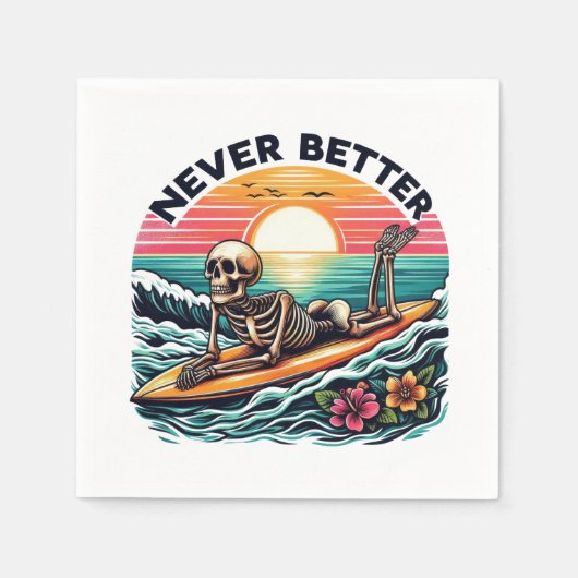 Nie besser - Skelettsurfing Sunset Wave Design Serviette (Vorderseite)