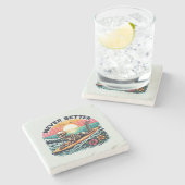 Nie besser - Skelettsurfing Sunset Wave Design Steinuntersetzer (Seitenansicht)