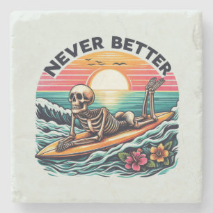 Nie besser - Skelettsurfing Sunset Wave Design Steinuntersetzer