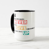 Nie Design aufgeben Tasse (Vorderseite Links)