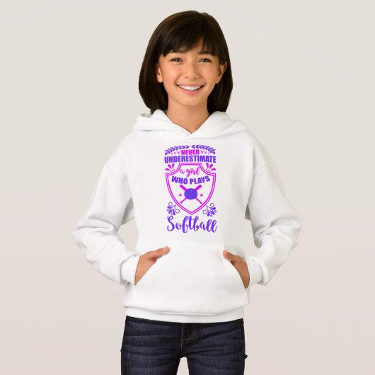 Nie ein Mädchen unterschätzen, das Softball spielt Hoodie (Vorne ganz)