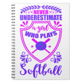 Nie ein Mädchen unterschätzen, das Softball spielt Notizblock (Vorderseite)