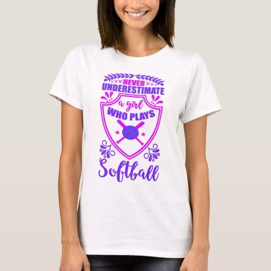 Nie ein Mädchen unterschätzen, das Softball T-S sp T-Shirt (Vorderseite)
