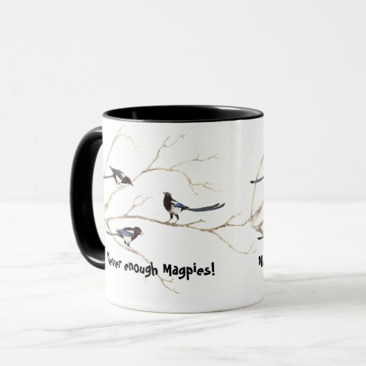 Nie genug Magpies Fun Bird Zitat Tasse (Vorderseite Links)