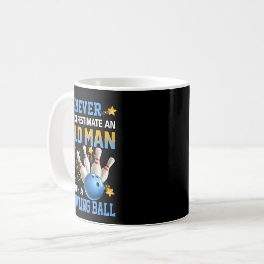 Nie unterschätzen Old Man Bowling Ball Bowler Te Kaffeetasse (Vorderseite Links)