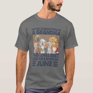 Nie unterschätzen Sie eine Oma-Liebe Hunde im Juni T-Shirt