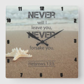 NIE werde ich dir Hebräisch 13:5 verlassen Quadratische Wanduhr (Vorderseite)