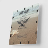 NIE werde ich dir Hebräisch 13:5 verlassen Quadratische Wanduhr (Winkel)