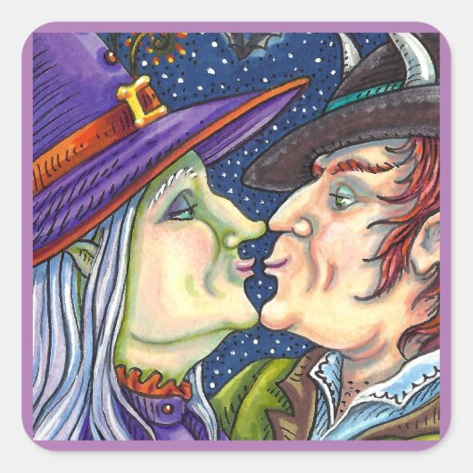 NIE ZU ALT FÜR ROMANCE, WITCH & WARLOCK IN LIEBE QUADRATISCHER AUFKLEBER (Vorderseite)