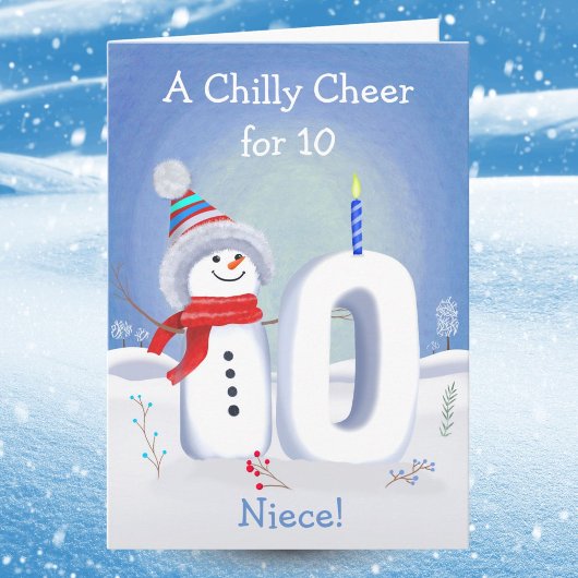 Niece 10th Birthday Snowman Snowy Ten Karte