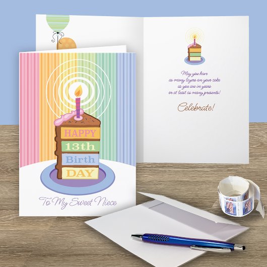 Niece 13. Geburtstag 4 Layered Cake Slice Karte