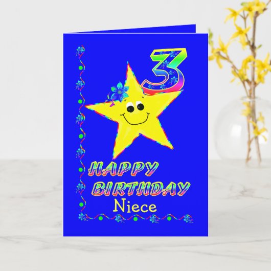 Niece 3. Geburtstagsstars Karte (Gelbe Blume)
