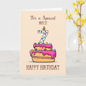 Niece 7th Birthday, 7 on Sweet Pink Cake Karte (Gelbe Blume)