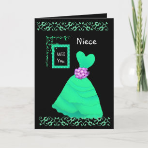 NIECE Be My Junior Bridesmaid mit GREEN Gown Einladung