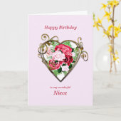 Niece Birthday Antique Painted Rose Karte (Gelbe Blume)