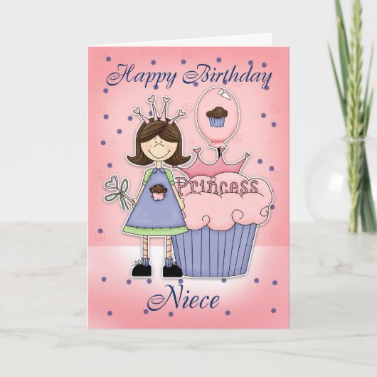 Niece Birthday Card - Cupcake Princess Karte (Vorderseite)