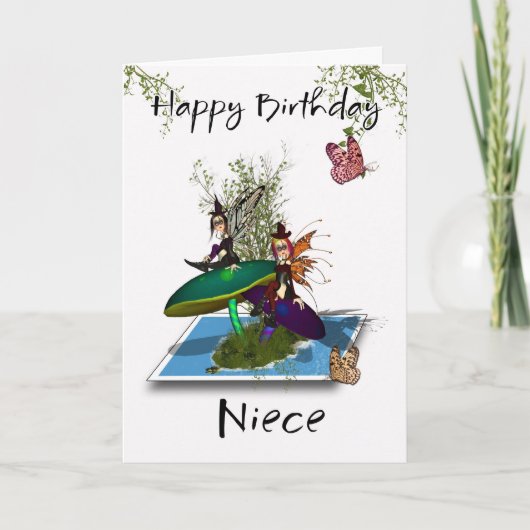 Niece Birthday Card - Niedlich Gothic Fairies Spri Karte (Vorderseite)