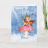 Niece Birthday Card - Niedliche Fee auf einem Pilz Karte (Vorderseite)