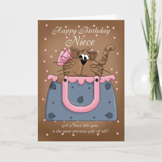 Niece Birthday Card - Niedliches Cat Purple Pet Karte (Vorderseite)