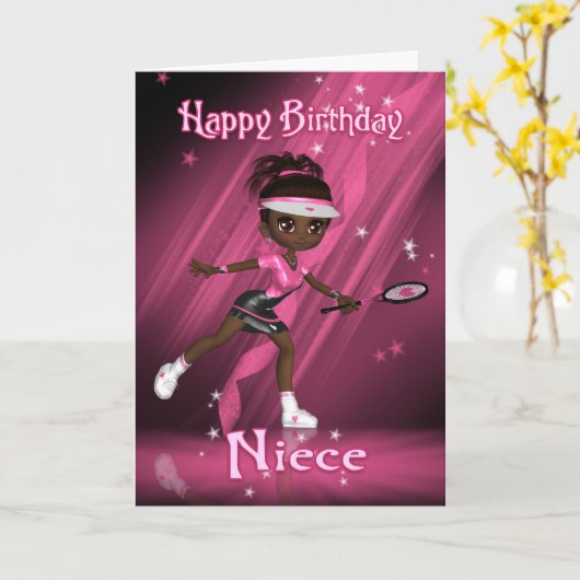 Niece Birthday Card Tennis Player - African Americ Karte (Gelbe Blume)