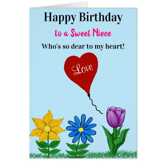 Niece Birthday Liebe Floral Heart Balloon (Vorne)