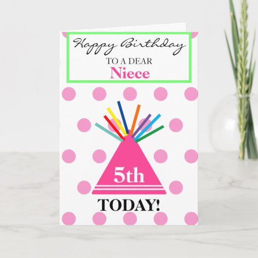 Niece Birthday Party Hat Blume Balloons Karte (Vorderseite)