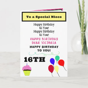 Niece Birthday Pink Cupcake NAME Karte