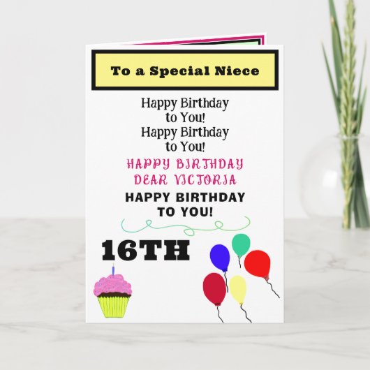 Niece Birthday Pink Cupcake NAME Karte (Vorderseite)