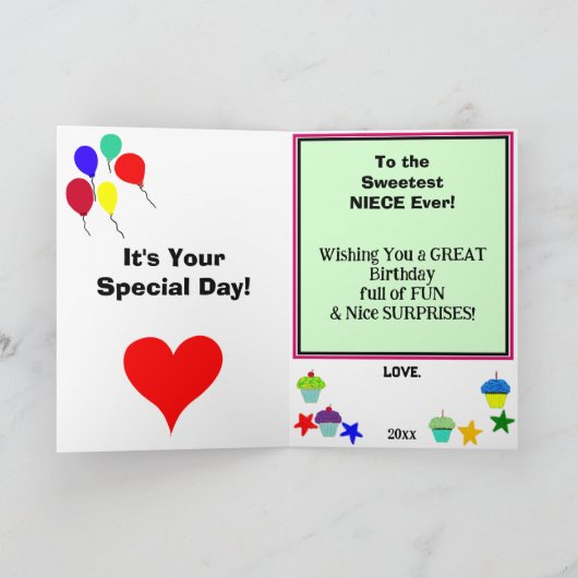 Niece Birthday Pink Cupcake NAME Karte (Innenseite)