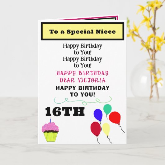 Niece Birthday Pink Cupcake NAME Karte (Gelbe Blume)