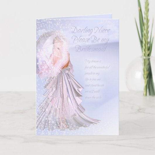 Niece Bridesmaid Request Card mit Violet Blue und Einladung (Vorderseite)