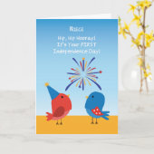 Niece Erster 4. Juli Niedliche Vogelfeuerwerke Karte (Gelbe Blume)