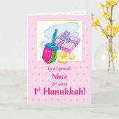 Niece First Hanukkah Blue mit Dreidel und Geschenk Karte (Gelbe Blume)